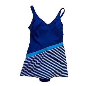 Vtg 70s‎ SEA B Designer Swimsuit One-Piece Swimsuit Striped Panel fits 8 tag 12